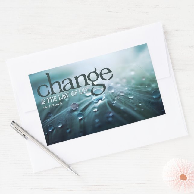 Pegatina Rectangular John F. Kennedy Cita Inspiradora "Cambio" (Sobre)