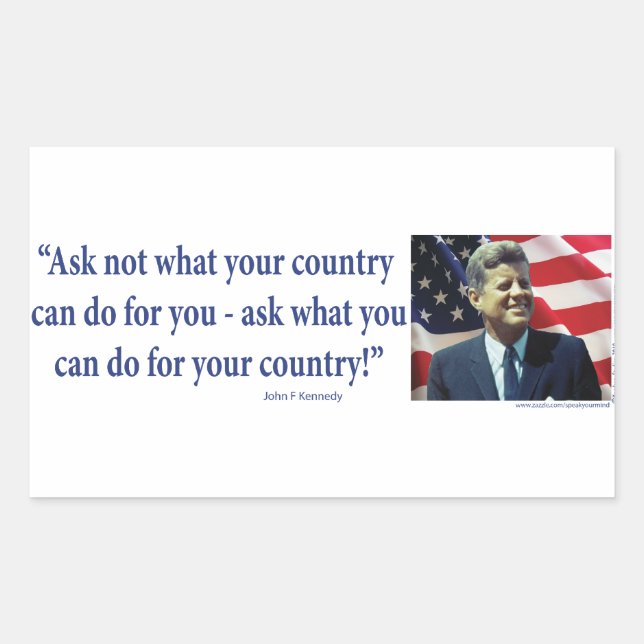 Pegatina Rectangular John F Kennedy - No pregunte qué es su país (Anverso)