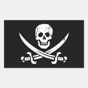 Pegatina Rectangular John Rackham (Calico Jack) Bandera Pirata Jolly Ro