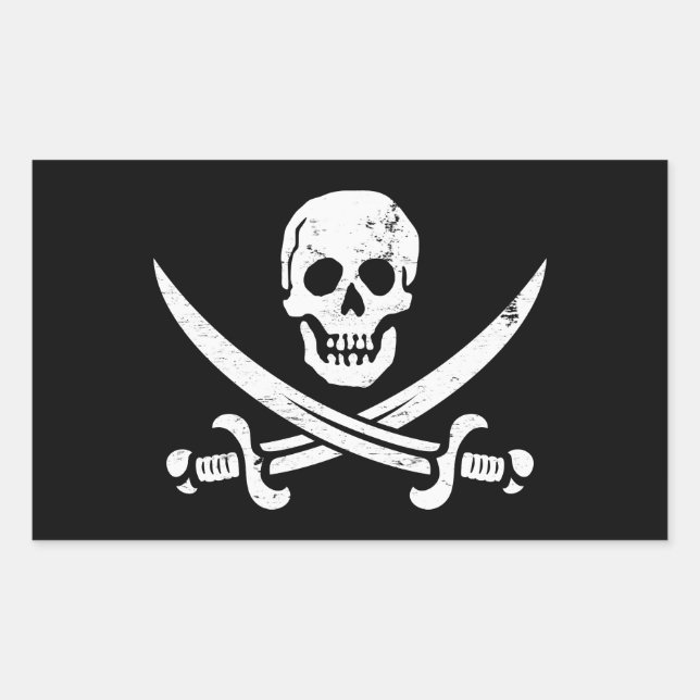 Pegatina Rectangular John Rackham (Calico Jack) Bandera Pirata Jolly Ro (Anverso)