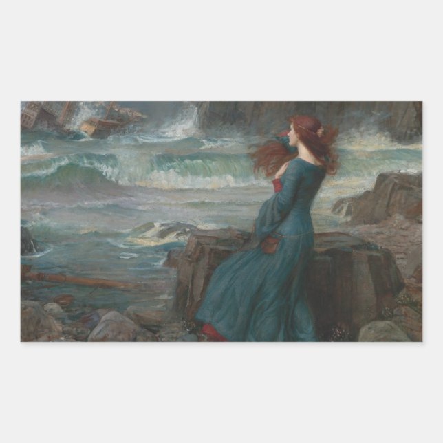 Pegatina Rectangular John William Waterhouse - Miranda - La tempestad (Anverso)