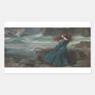 Pegatina Rectangular John William Waterhouse - Miranda - La tempestad