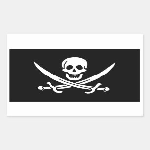 Pegatina Rectangular Jolly Roger de Calico Jack Rackham (NEGRO)