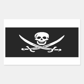 Pegatina Rectangular Jolly Roger de Calico Jack Rackham (NEGRO)