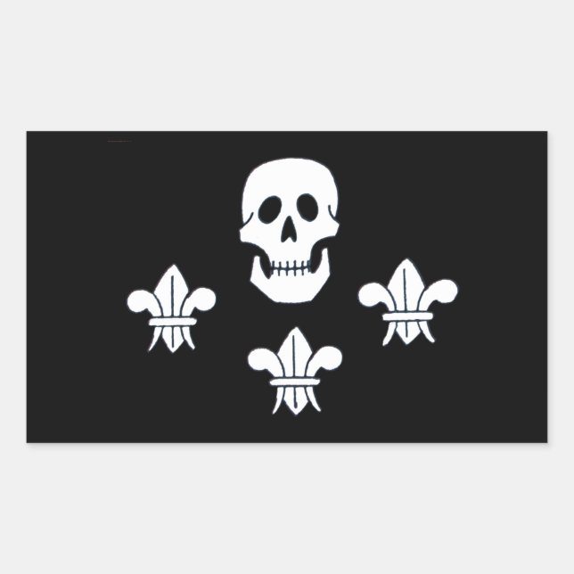 PEGATINA RECTANGULAR JOLLY ROGER SKULL Y LA BANDERA DE TRES LILIES (Anverso)