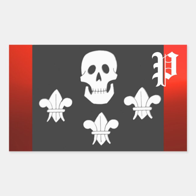 PEGATINA RECTANGULAR JOLLY ROGER SKULL Y TRES LILIES FLAG MONOGRAM (Anverso)