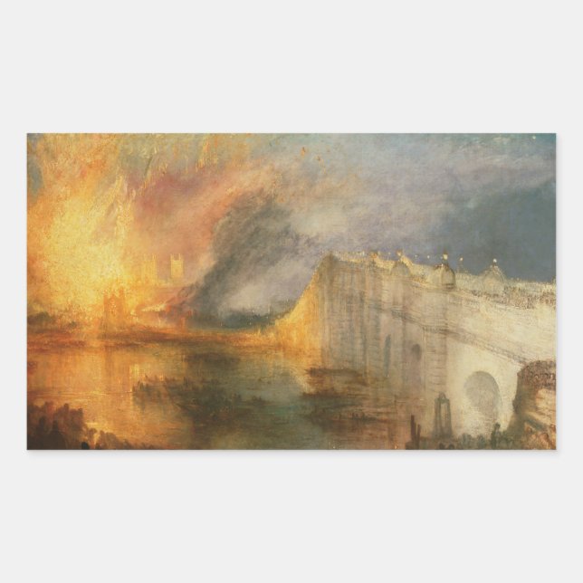 Pegatina Rectangular Joseph Mallord William Turner - El incendio de (Anverso)