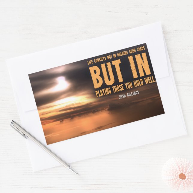 Pegatina Rectangular Josh Billings Cita Inspiradora "Jugar bien" (Sobre)