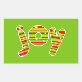 Pegatina Rectangular JOY en los Navidades, franjas rojas y verdes