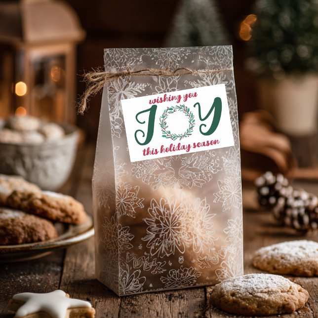 Pegatina Rectangular JOY Navidades Wreath PERSONALIZADO dibujado a mano (JOY Christmas Wreath Hand-Drawn CUSTOM Rectangular Sticker
)