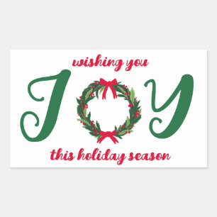 Pegatina Rectangular JOY Navidades Wreath PERSONALIZADO dibujado a mano