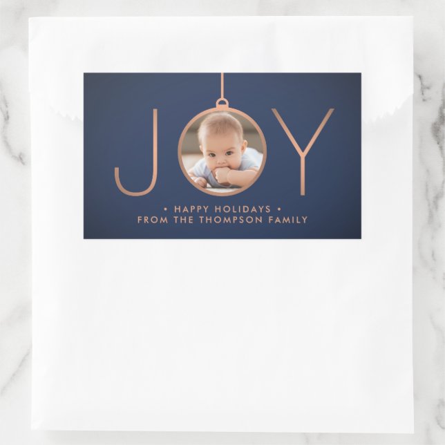Pegatina Rectangular JOY Photo Navy Blue Copper Elegant vacaciones mode (Bolso)