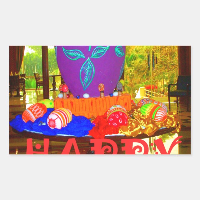 Pegatina Rectangular Joyful Festive Springtime Easter Colorido Huevos A (Anverso)