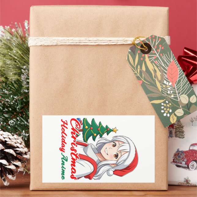 Pegatina Rectangular Joyful kawaii chica - Navidades Holiday Anime (Vacaciones)