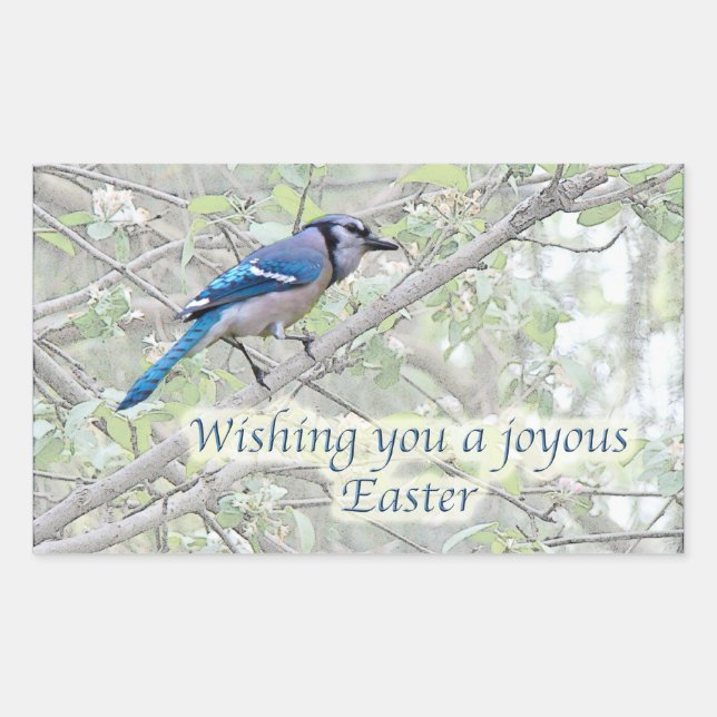 Pegatina Rectangular Joyous Easter Blue Jay Songbird (Anverso)