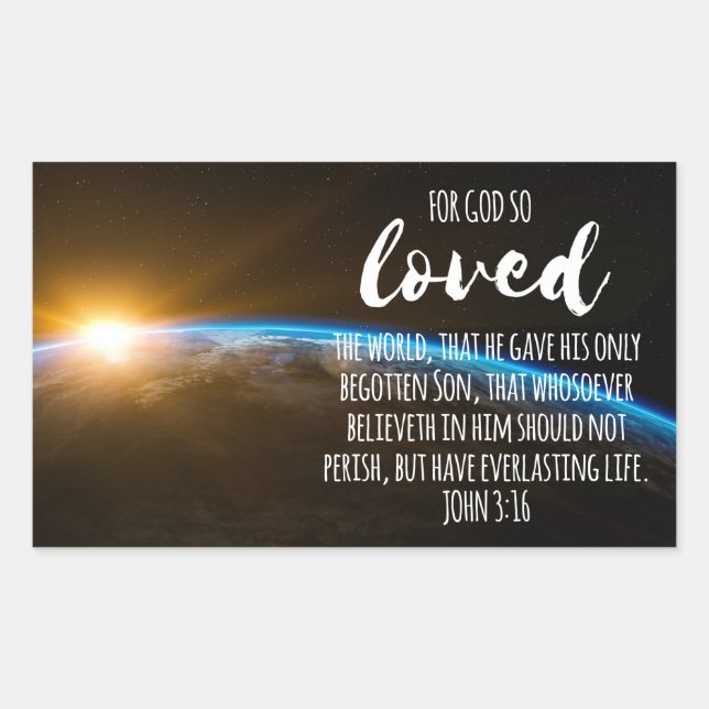 Pegatina Rectangular Juan 3:16 Biblia Verse Christian (Anverso)