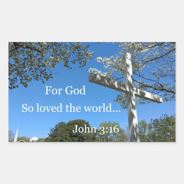 Pegatina Rectangular Juan 3:16 Por Dios tan amado el mundo (Anverso)
