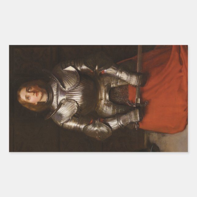 Pegatina Rectangular Juana de Arco 1865 por John Everett Millais (Anverso)