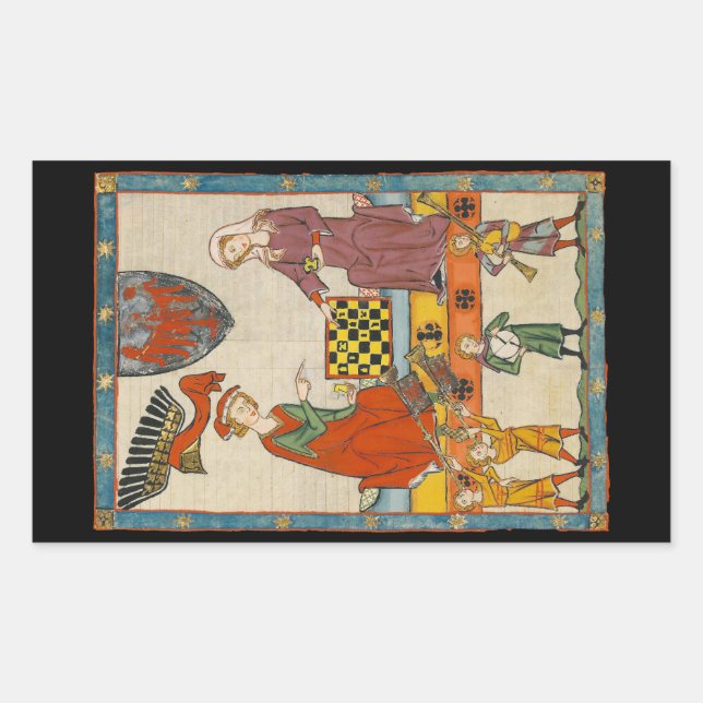 Pegatina Rectangular Juego de Ajedrez Códice Manesse siglo XIV (Anverso)