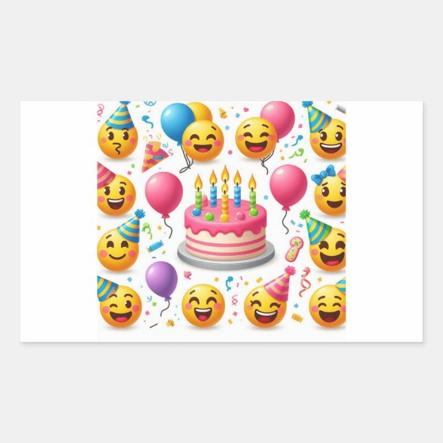 Pegatina Rectangular Juego de Emoji de celebración de cumpleaños (Anverso)