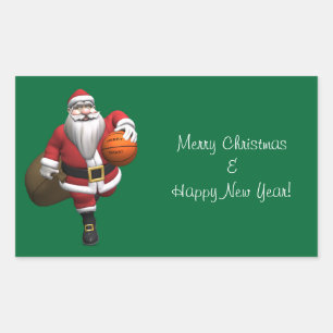 Pegatina Rectangular Jugador de Baloncesto de Santa Claus