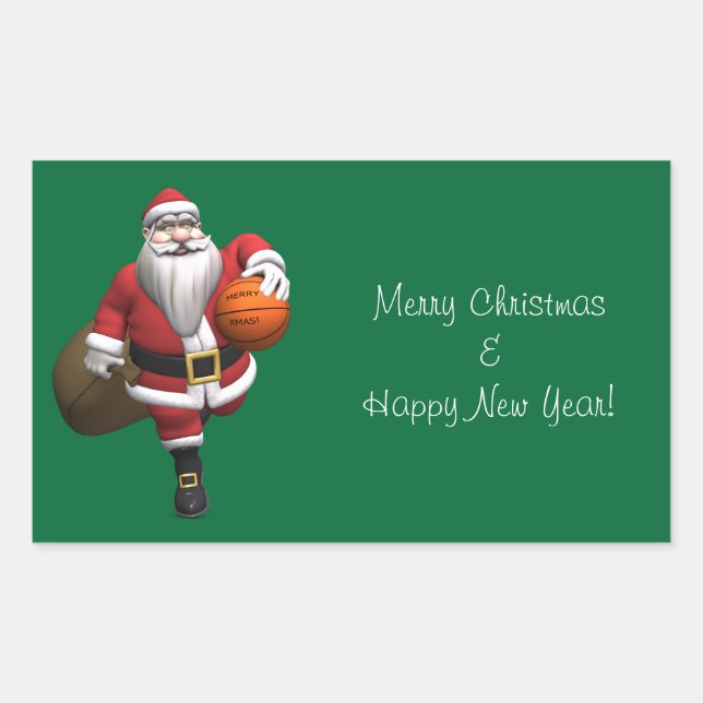 Pegatina Rectangular Jugador de Baloncesto de Santa Claus (Anverso)