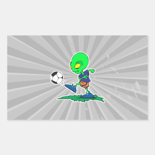 Pegatina Rectangular jugador de fútbol alienígena divertido pateando la (Anverso)