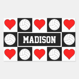 Pegatina Rectangular Jugador Personalizado de voleibol y corazón nombre
