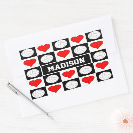 Pegatina Rectangular Jugador Personalizado de voleibol y corazón nombre