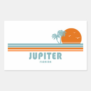 Pegatina Rectangular Júpiter Florida Sun Palm Trees