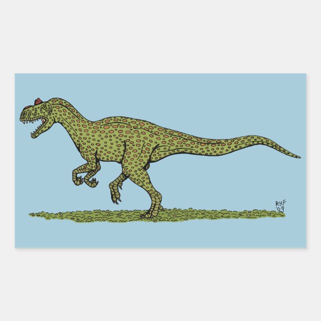 Pegatina Rectangular Jurásico Dinosaurio Allosauro (Anverso)