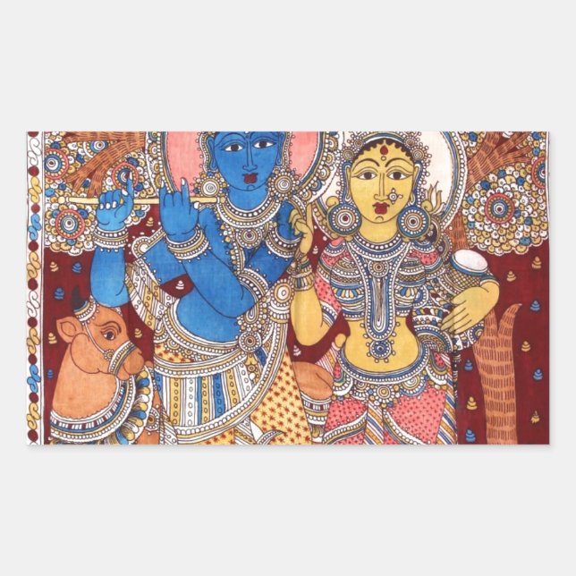 PEGATINA RECTANGULAR KALAMKARI RADHA KRISHNA PINTURA (Anverso)