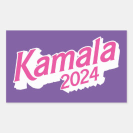 Pegatina Rectangular Kamala 2024 de color rosa y morado