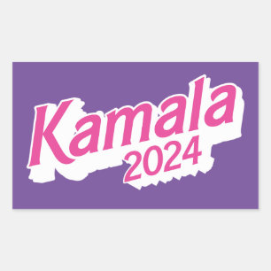 Pegatina Rectangular Kamala 2024 de color rosa y morado