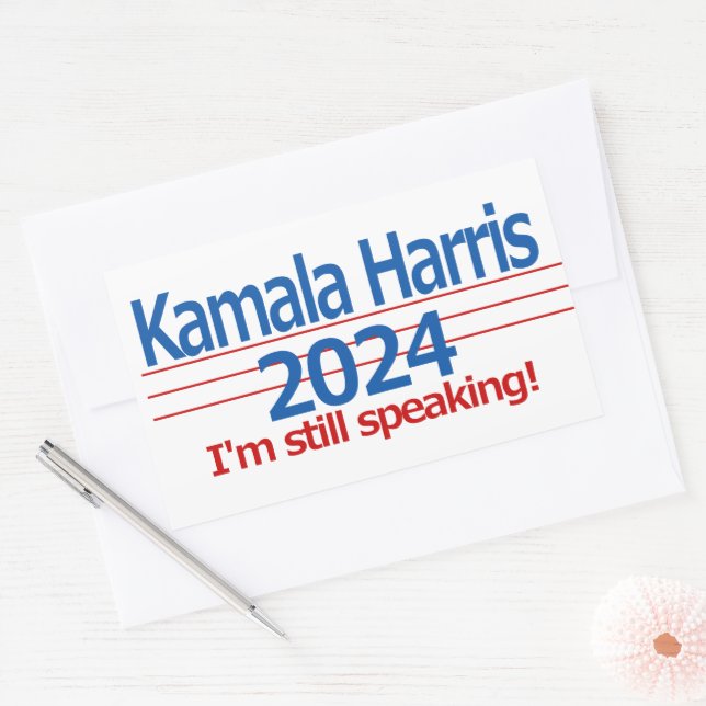 Pegatina Rectangular Kamala Harris 2024 ¡Todavía estoy hablando! (Sobre)