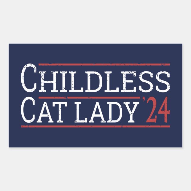Pegatina Rectangular Kamala Harris - Gato sin hijos Lady 2024 I (Anverso)