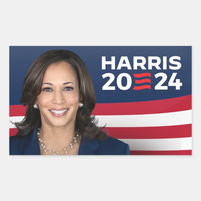 Pegatina Rectangular Kamala Harris por la presidencia en 2024 (Anverso)