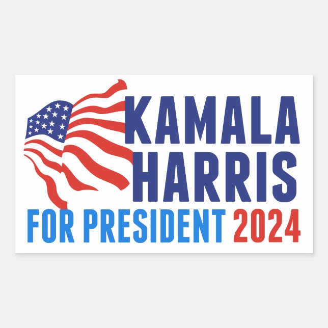 Pegatina Rectangular Kamala Harris por las elecciones presidenciales de (Anverso)