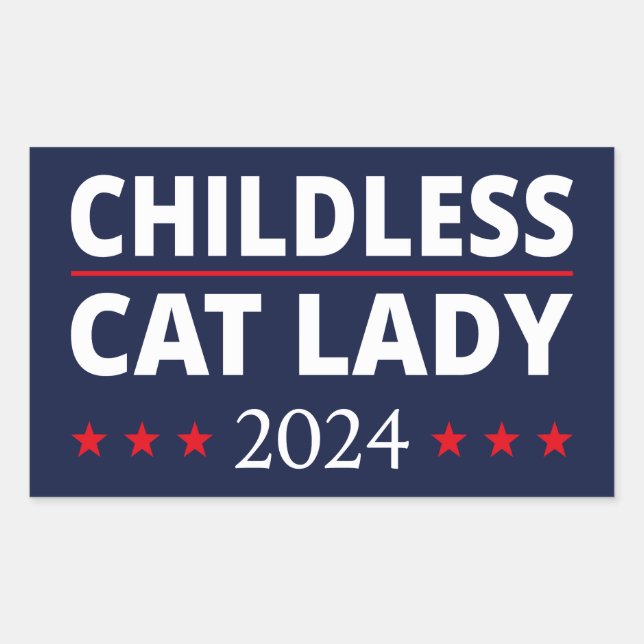 Pegatina Rectangular Kamala Harris - Señora del gato sin hijos 2024 III (Anverso)