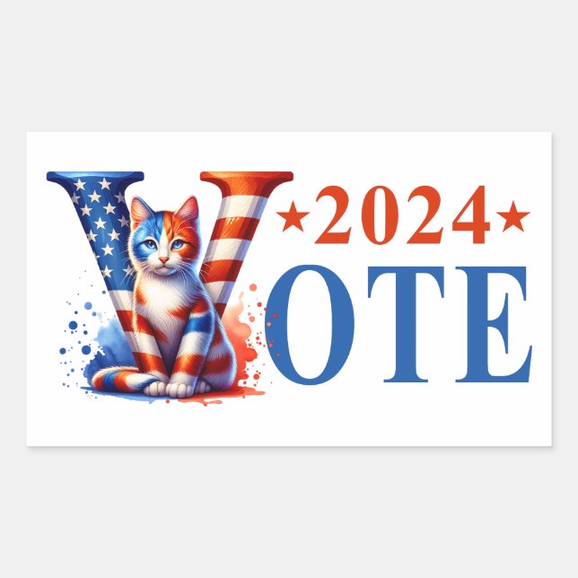 Pegatina Rectangular Kamala Harris Vote 2024 Cat Patriotic (Anverso)