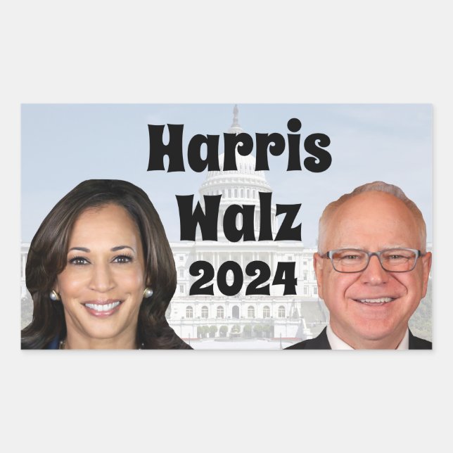 Pegatina Rectangular Kamala Harris y Tim Walz 2024 (Anverso)