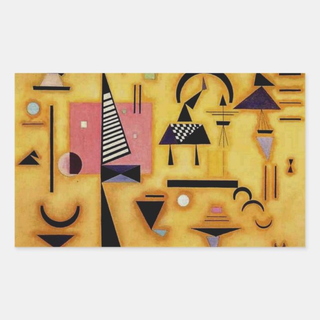 Pegatina Rectangular Kandinsky Resumen Formas Geométricas Rosa Decisiva (Anverso)