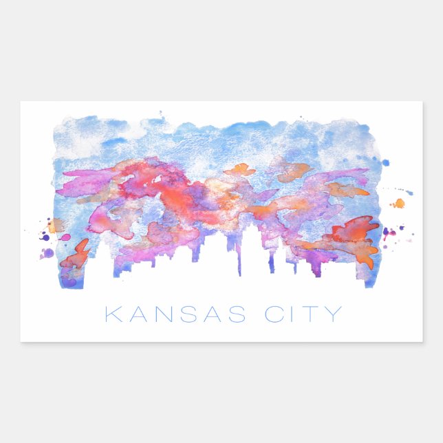 Pegatina Rectangular Kansas City Skyline Watercolor (Anverso)