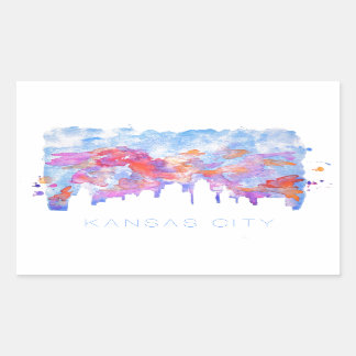 Pegatina Rectangular Kansas City Skyline Watercolor