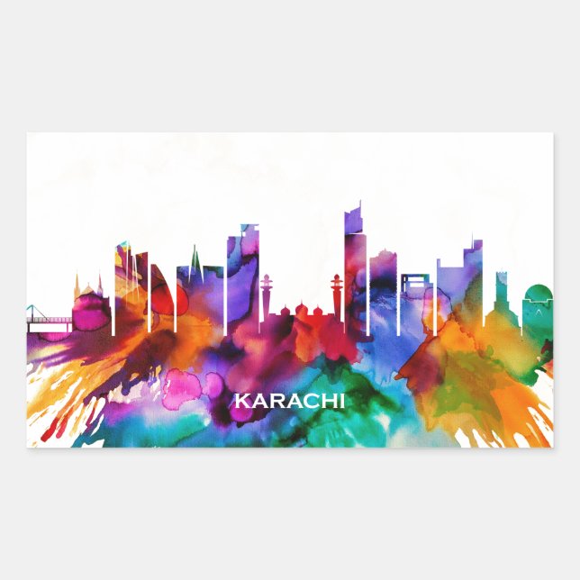 Pegatina Rectangular Karachi Pakistán (Anverso)