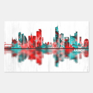 Pegatina Rectangular Karachi Skyline Pakistan
