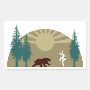 Pegatina Rectangular Karate Kick Bear