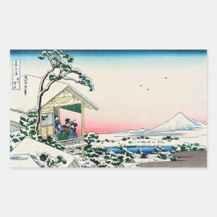 Pegatina Rectangular Katsushika Hokusai - Casa de té en Koishikawa