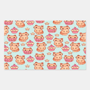 Pegatina Rectangular Kawaii Cupcakes Cupcakes