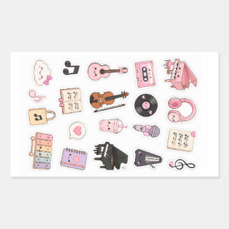 Pegatina Rectangular kawaii music stickers pack